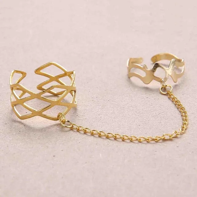 Rinhoo Adjustable Openwork Striped Flower Heart Shaped Geometric Open Ring Stainless Steel Ladies Party Jewelry Rings