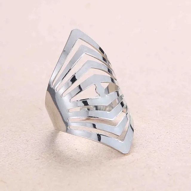 Rinhoo Adjustable Openwork Striped Flower Heart Shaped Geometric Open Ring Stainless Steel Ladies Party Jewelry Rings