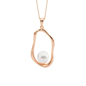 Rose Gold Plated Open Wave Oval Pendant with Freshwater Pearl P879R