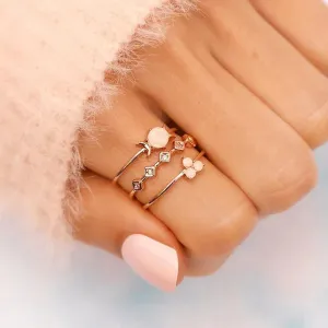 Rose Gold Simple🌛Tri-Moon🌜 Opal Geometric Three-piece Combined Ring Set, Cute & Dainty Ring Set. 💗Great for Valentine's Day💖