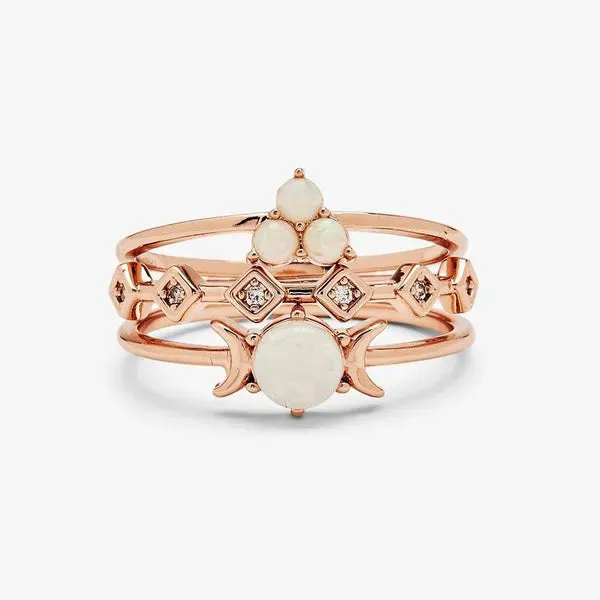 Rose Gold Simple🌛Tri-Moon🌜 Opal Geometric Three-piece Combined Ring Set, Cute & Dainty Ring Set. 💗Great for Valentine's Day💖