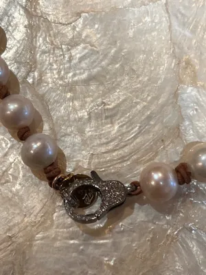 Round Pearls Choker w/ Silver Pave lobster clasp
