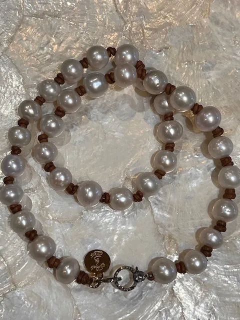 Round Pearls Choker w/ Silver Pave lobster clasp