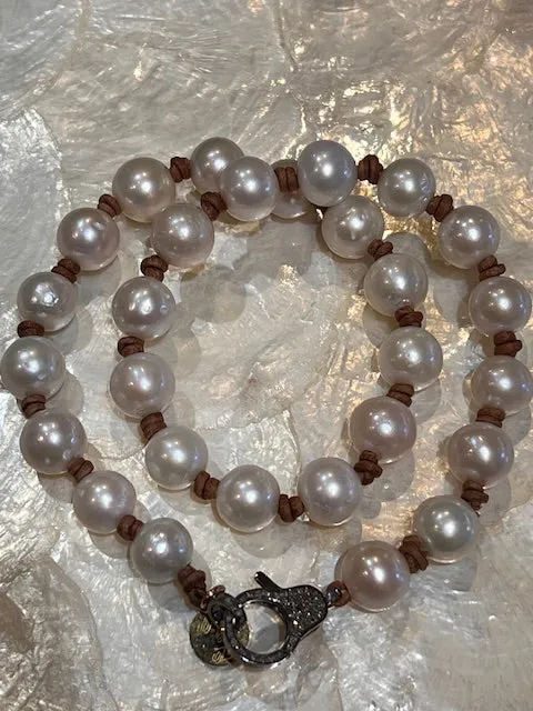 Round Pearls Choker w/ Silver Pave lobster clasp