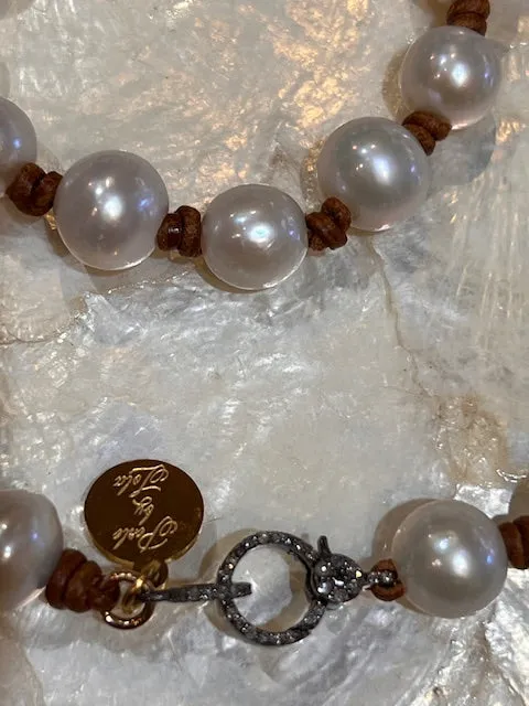 Round Pearls Choker w/ Silver Pave lobster clasp