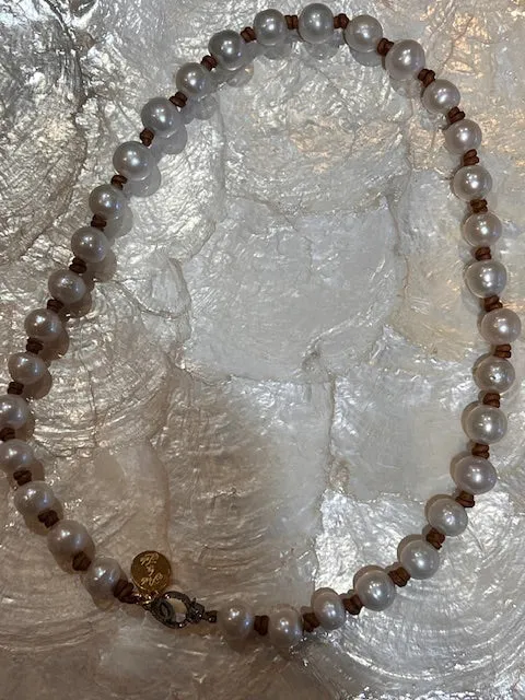 Round Pearls Choker w/ Silver Pave lobster clasp