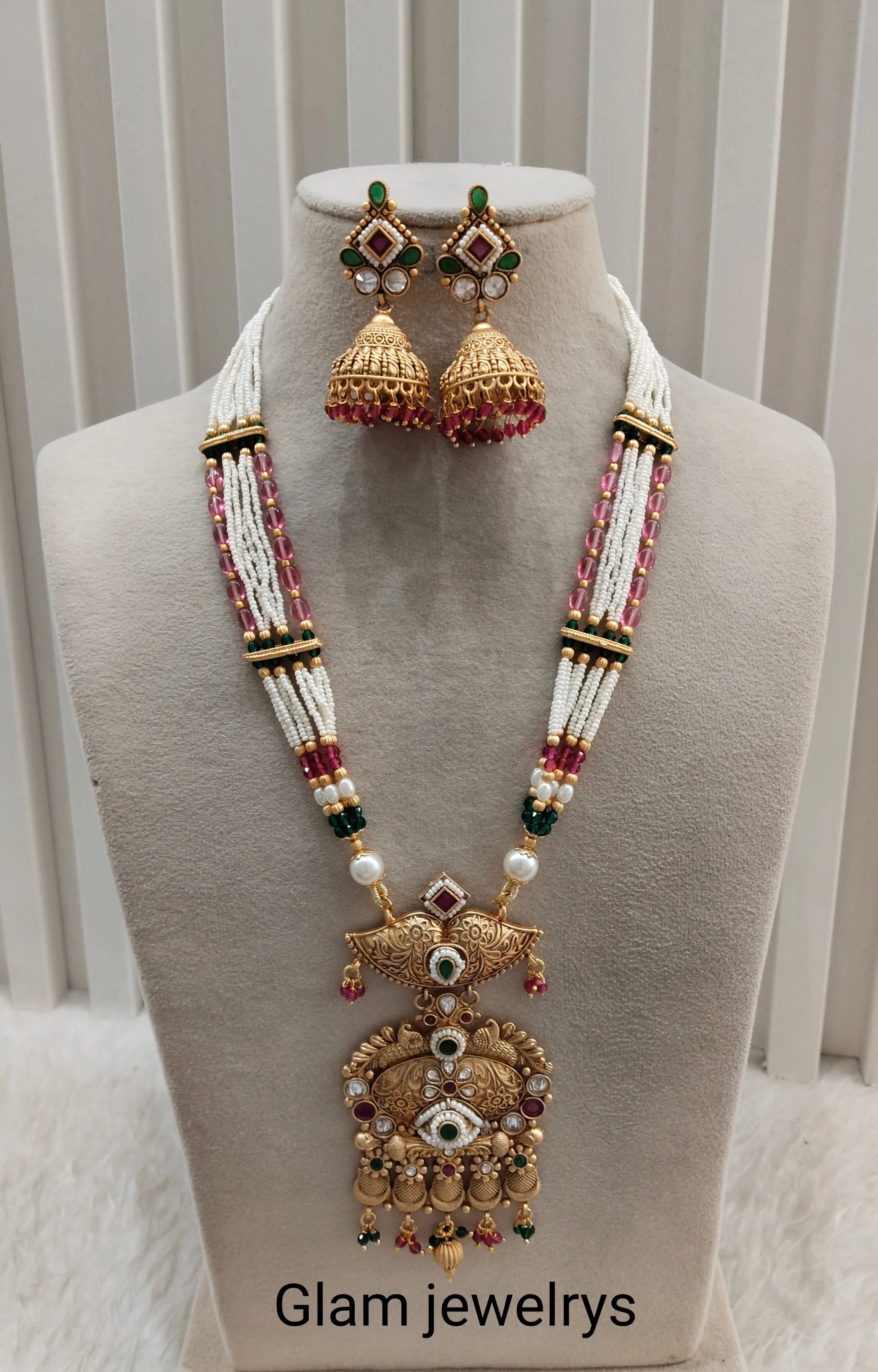 Ruby Green Gold Polki Long Rani Haar Necklace Indian Jewellery Inder Set