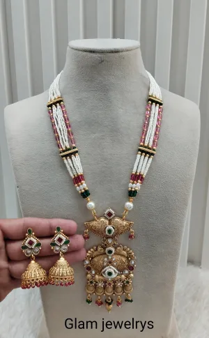 Ruby Green Gold Polki Long Rani Haar Necklace Indian Jewellery Inder Set