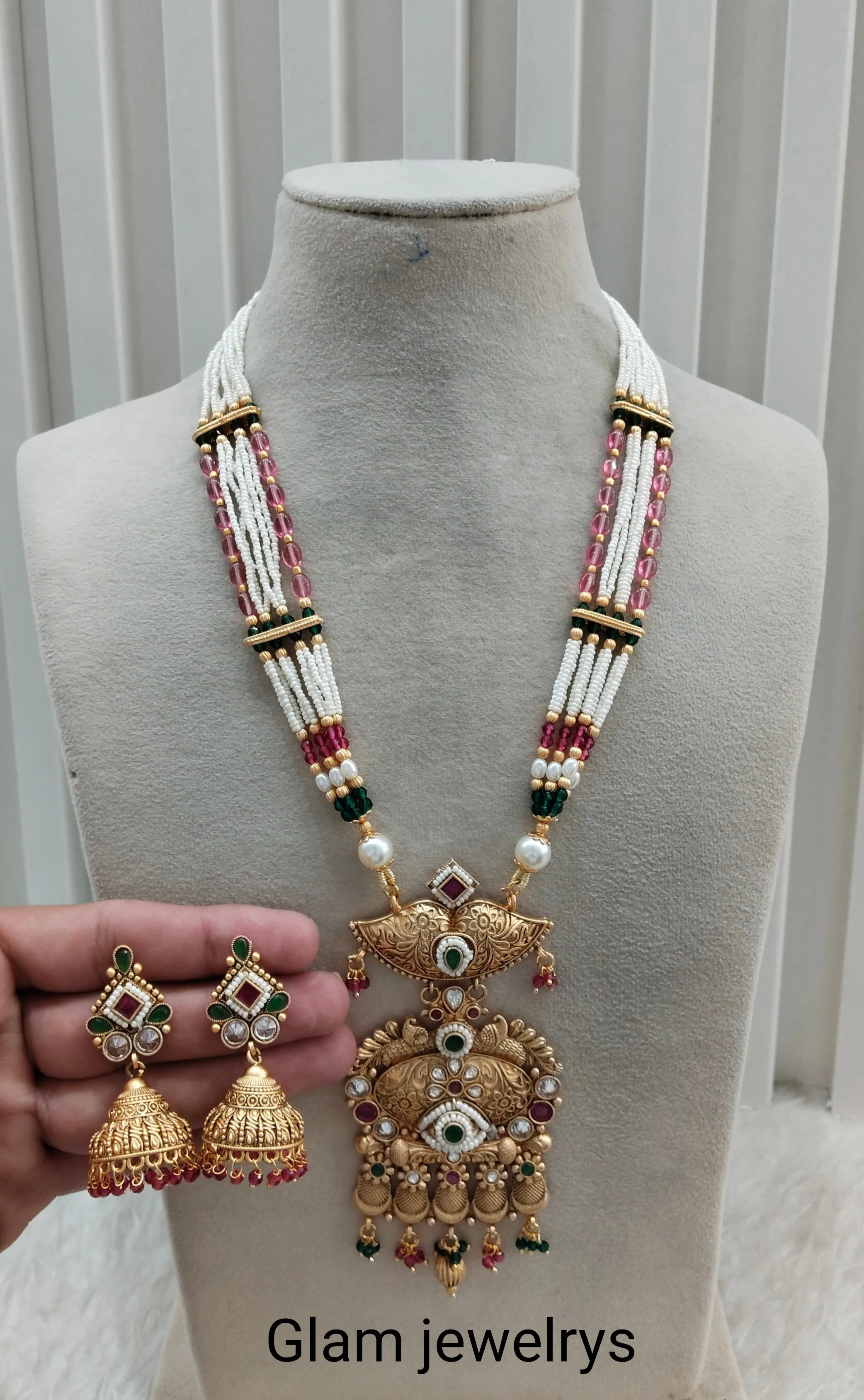 Ruby Green Gold Polki Long Rani Haar Necklace Indian Jewellery Inder Set