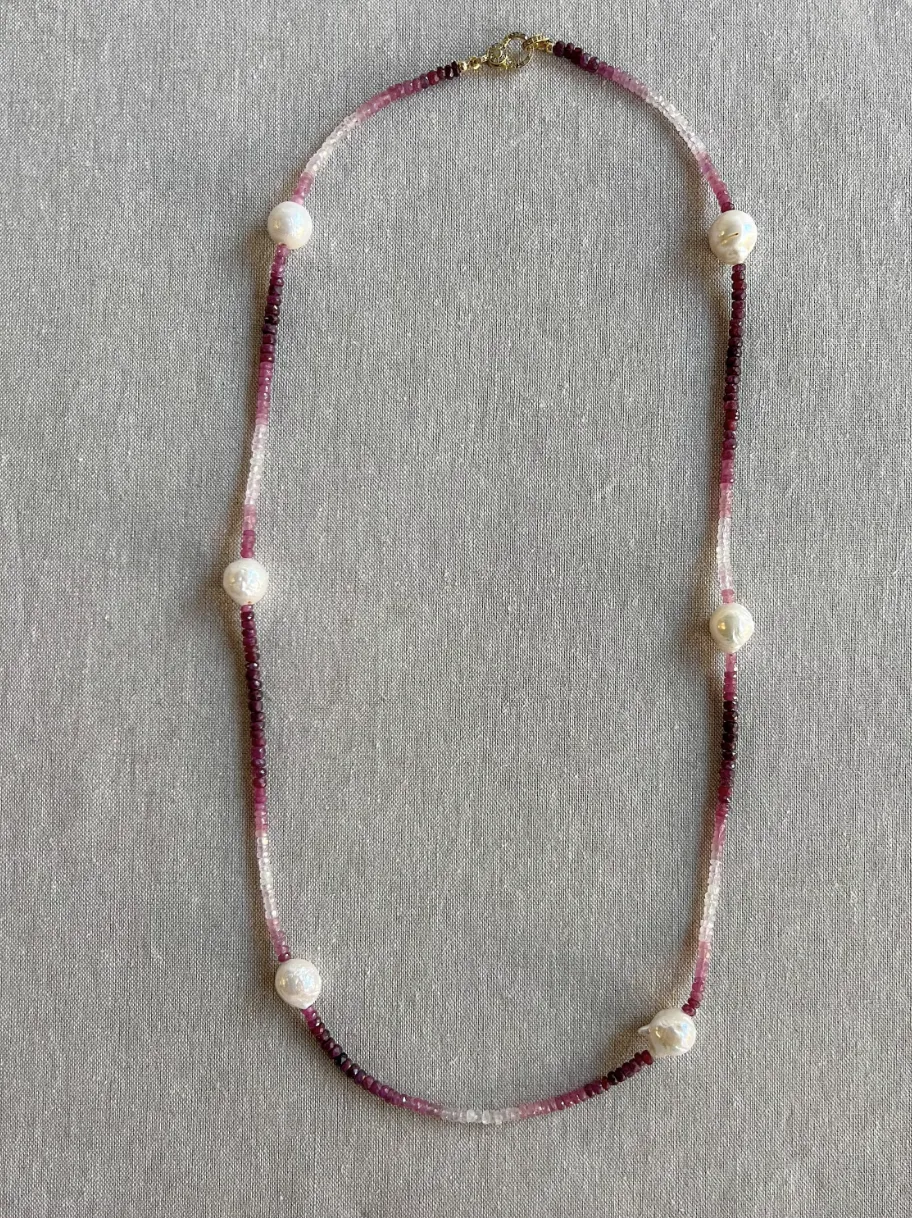 Ruby Necklace with Baroque Pearl Accents