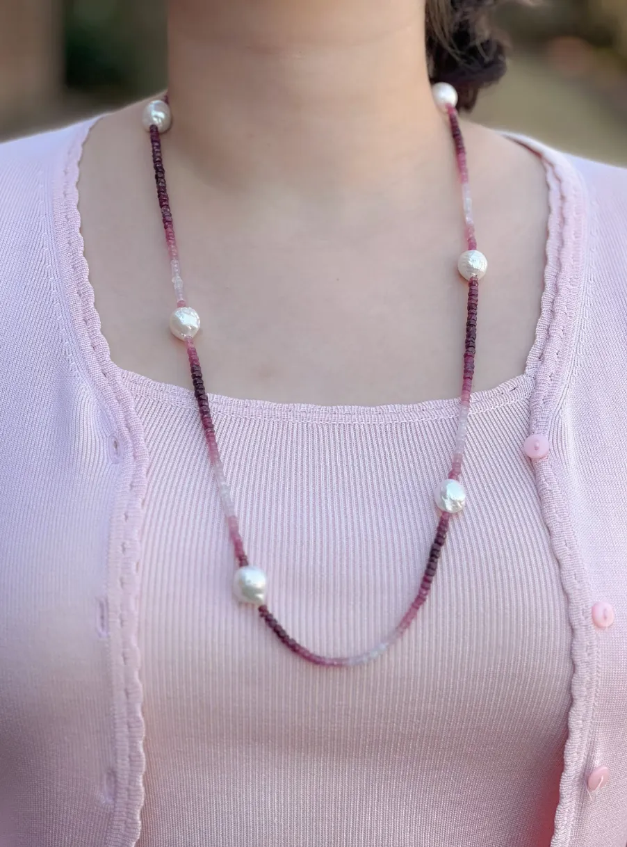 Ruby Necklace with Baroque Pearl Accents