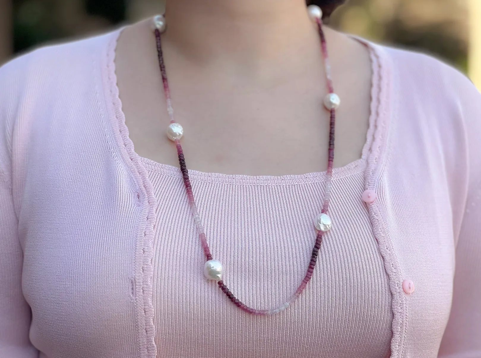 Ruby Necklace with Baroque Pearl Accents