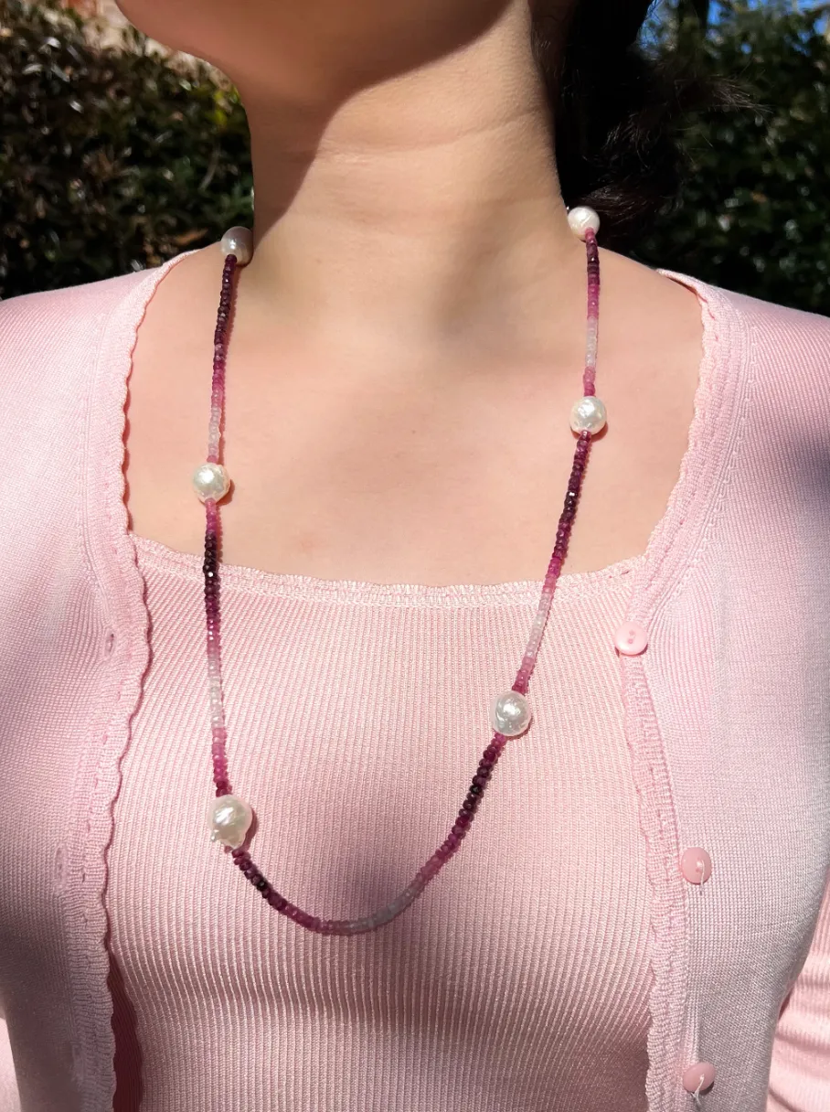 Ruby Necklace with Baroque Pearl Accents