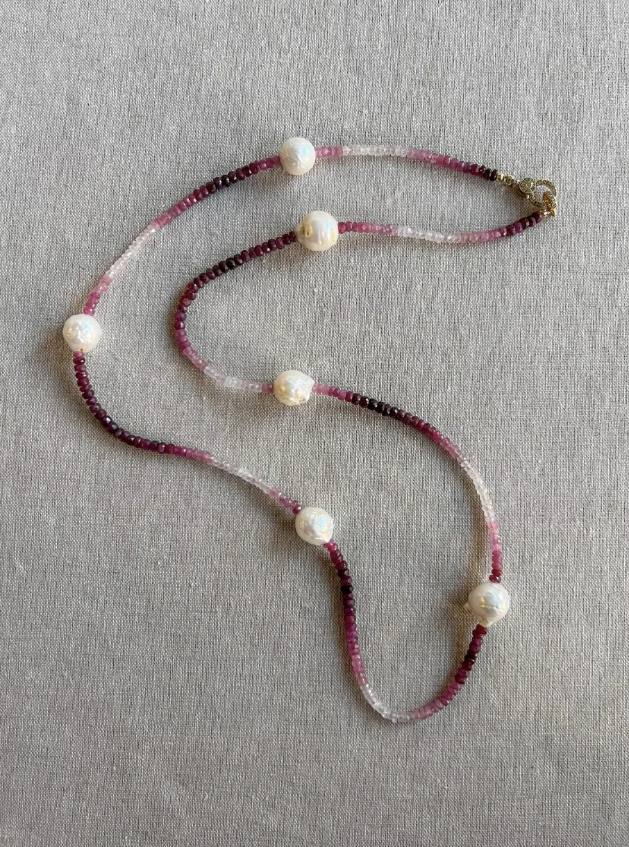 Ruby Necklace with Baroque Pearl Accents