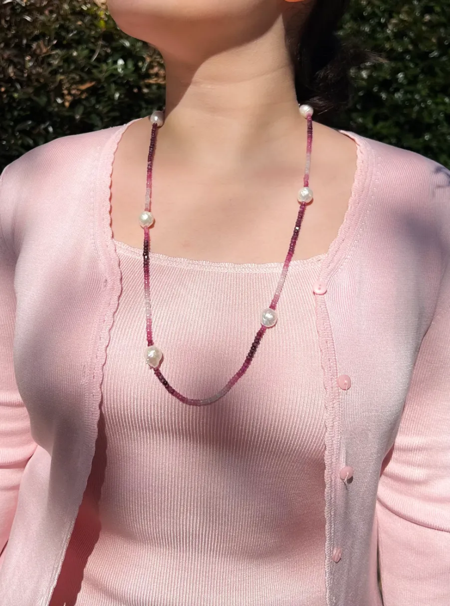 Ruby Necklace with Baroque Pearl Accents