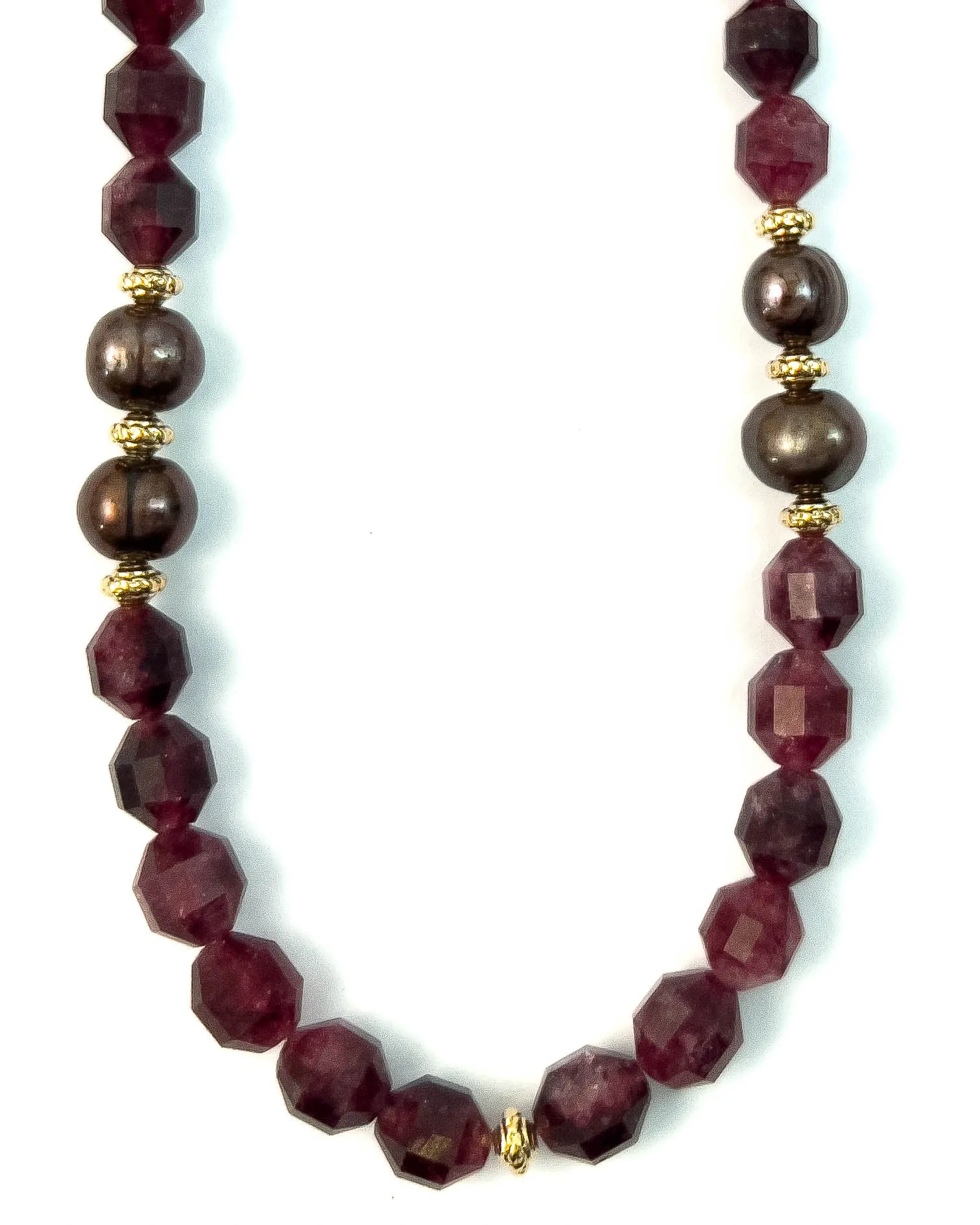 Ruby Quartz & Chocolate Peacock Pearl Strand Necklace
