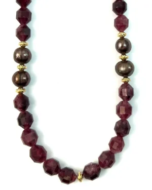 Ruby Quartz & Chocolate Peacock Pearl Strand Necklace
