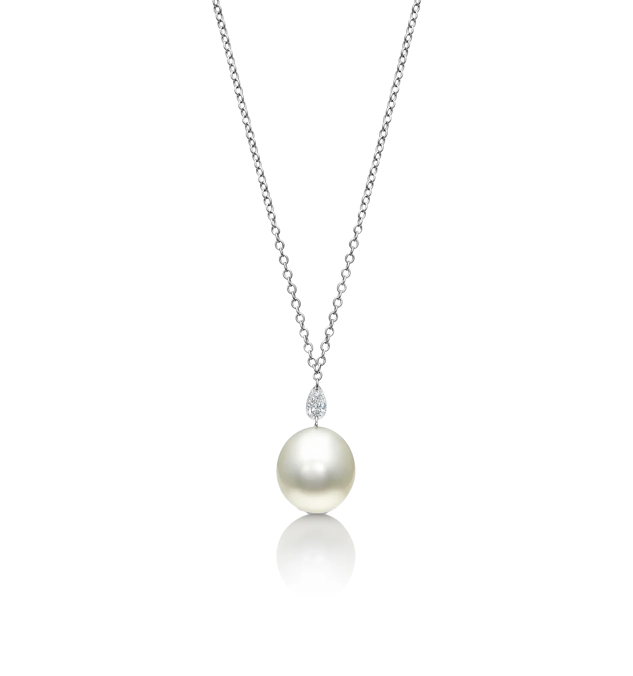 Sabel Collection White Gold Pearl and Diamond Drop Necklace