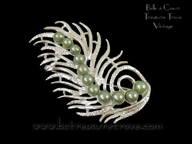 Sarah Coventry Feather Fantasy Vintage Brooch and Earrings Set 1960s