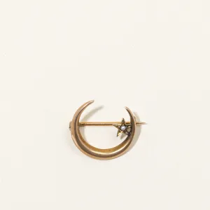 Seed Pearl Crescent Moon Brooch