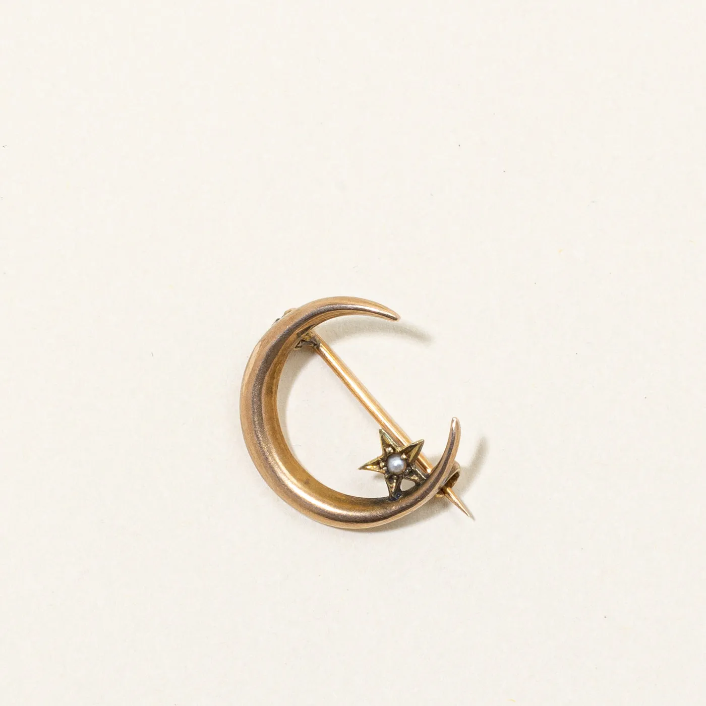Seed Pearl Crescent Moon Brooch