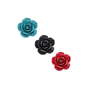 Set of 3 Romantic Floral Blooming 3D Carved Rose Floral Brooch Pin Multi Colors