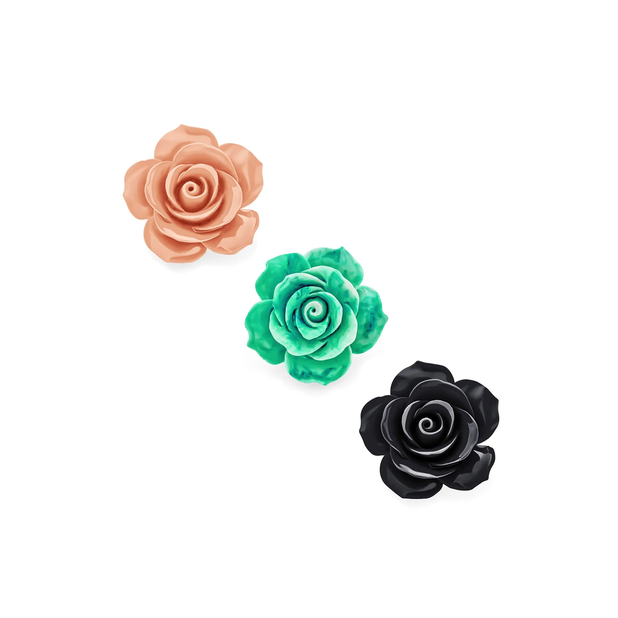 Set of 3 Romantic Floral Blooming 3D Carved Rose Floral Brooch Pin Multi Colors
