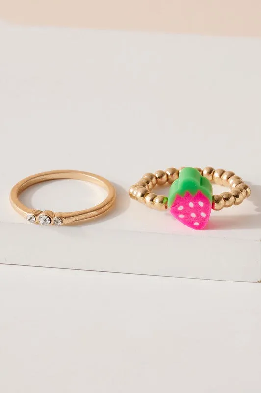 Set of 5 Fruit Metal Rings