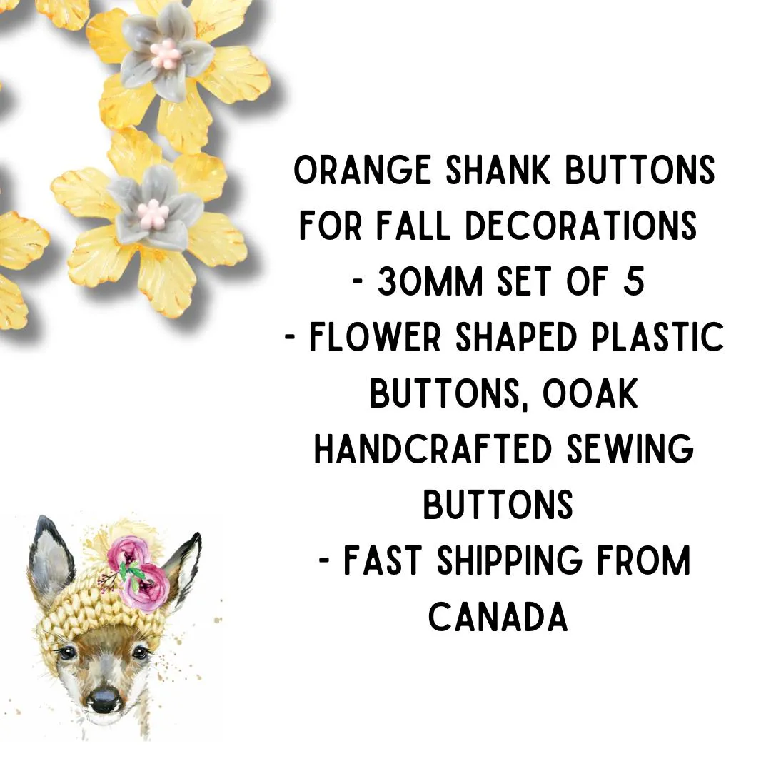 Set of 5 orange Flower Shaped Buttons