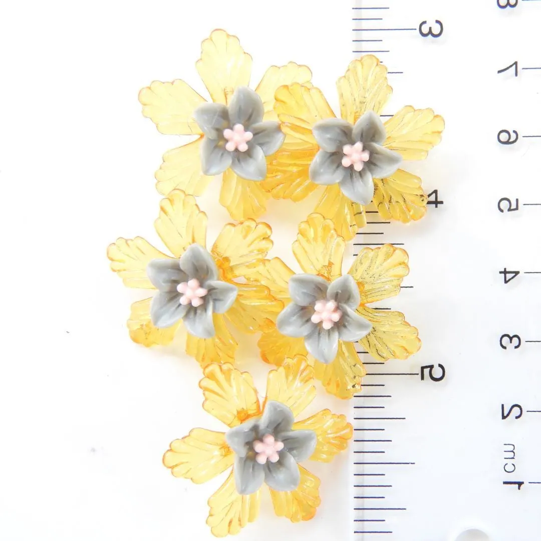 Set of 5 orange Flower Shaped Buttons