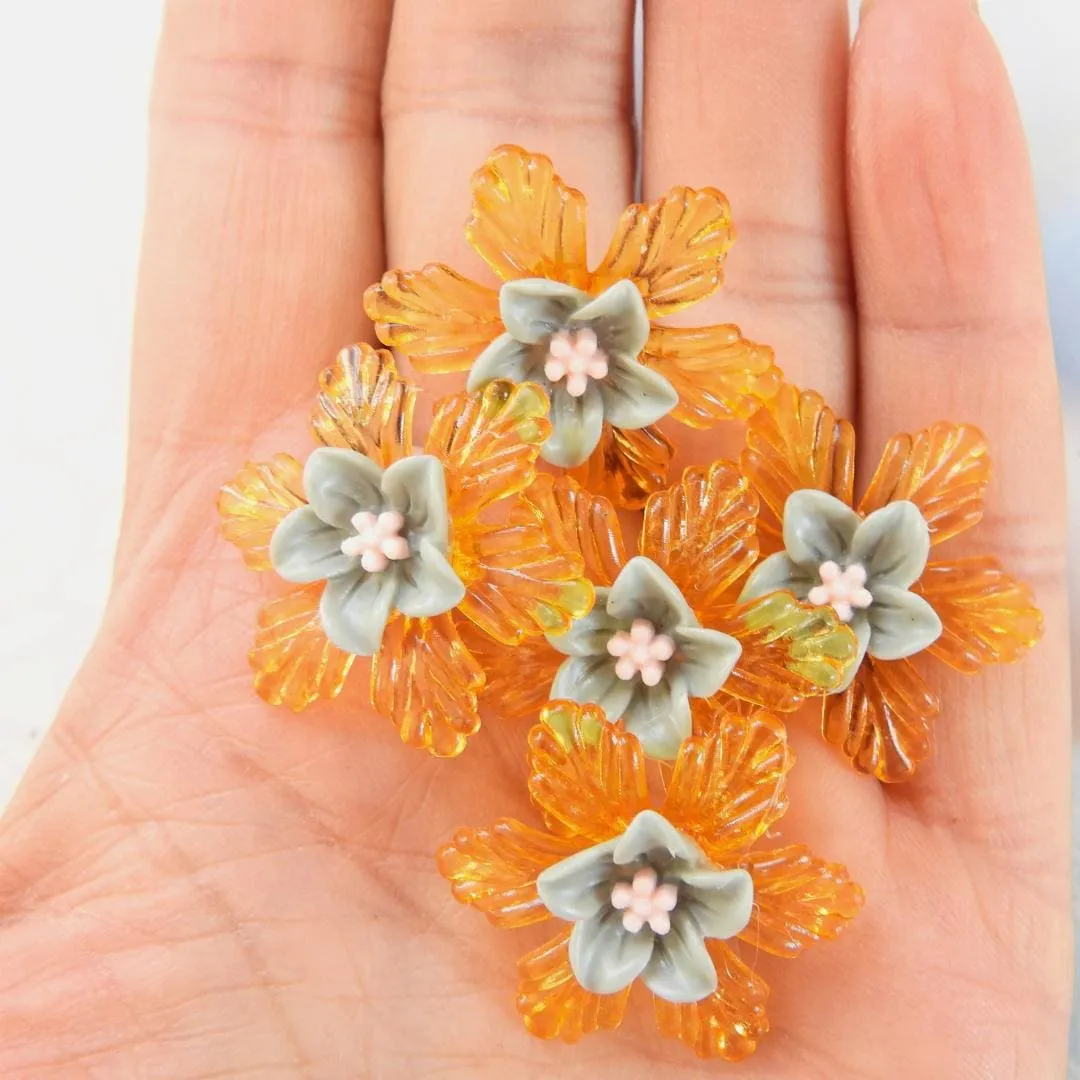 Set of 5 orange Flower Shaped Buttons