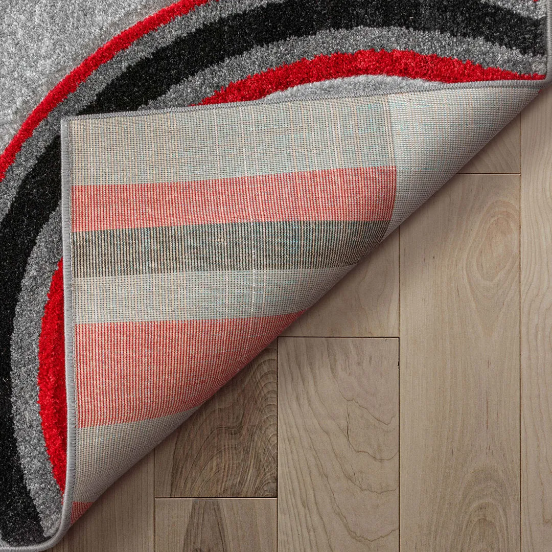 Shaliya Galaxy Waves Grey Red Modern Geometric Rug Ebern Designs Rug Size: Runner 2' x 7'