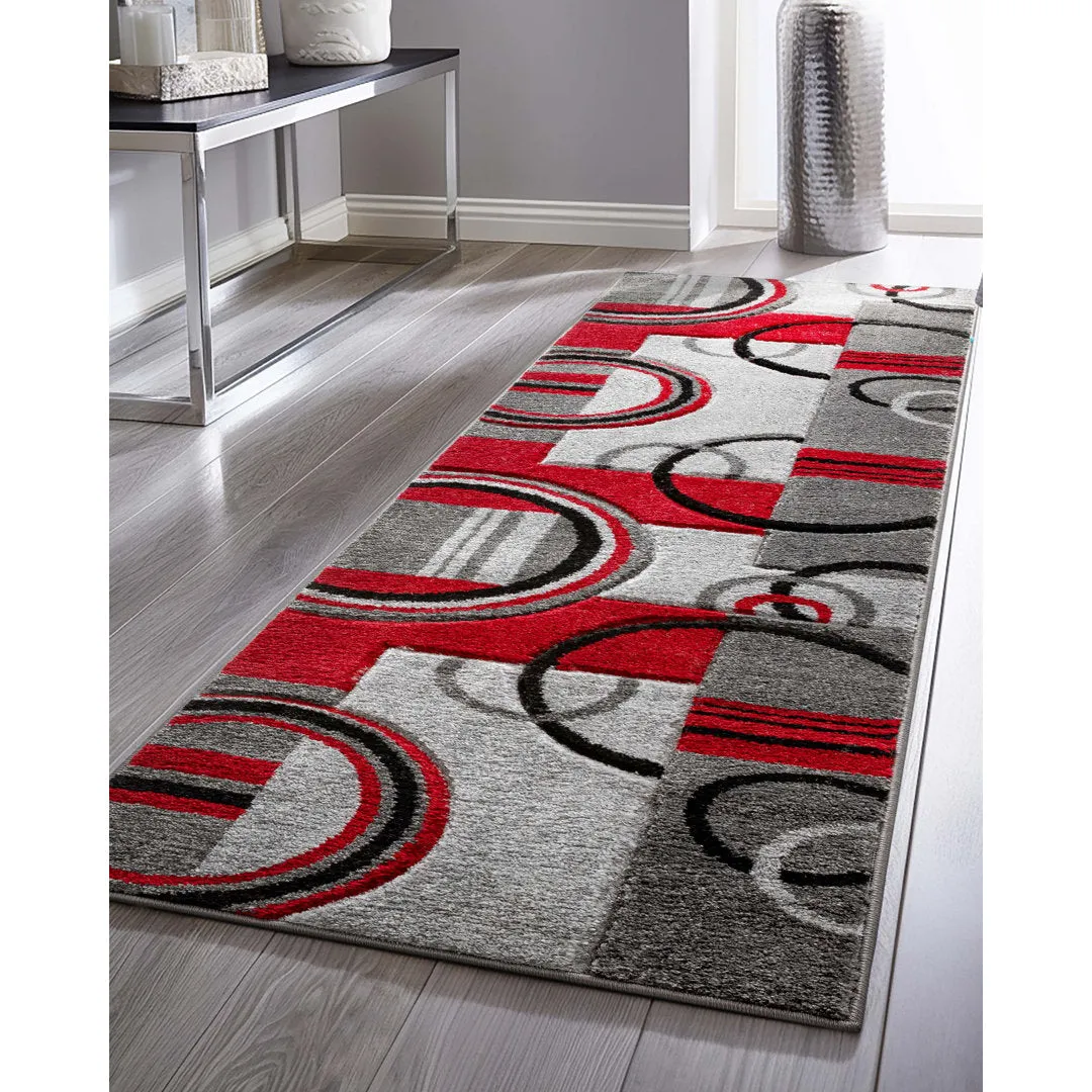 Shaliya Galaxy Waves Grey Red Modern Geometric Rug Ebern Designs Rug Size: Runner 2' x 7'