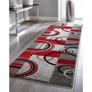 Shaliya Galaxy Waves Grey Red Modern Geometric Rug Ebern Designs Rug Size: Runner 2' x 7'