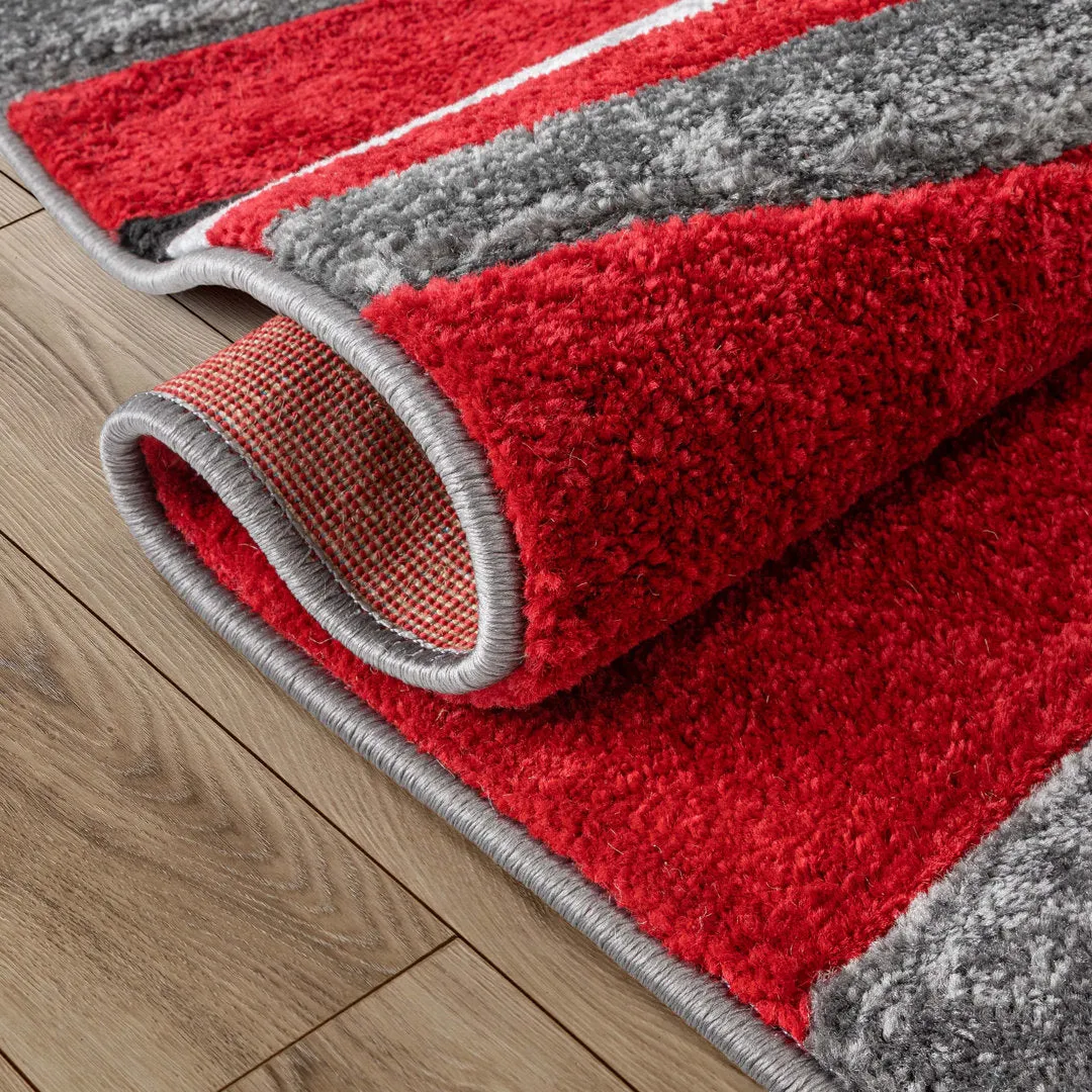 Shaliya Galaxy Waves Grey Red Modern Geometric Rug Ebern Designs Rug Size: Runner 2' x 7'