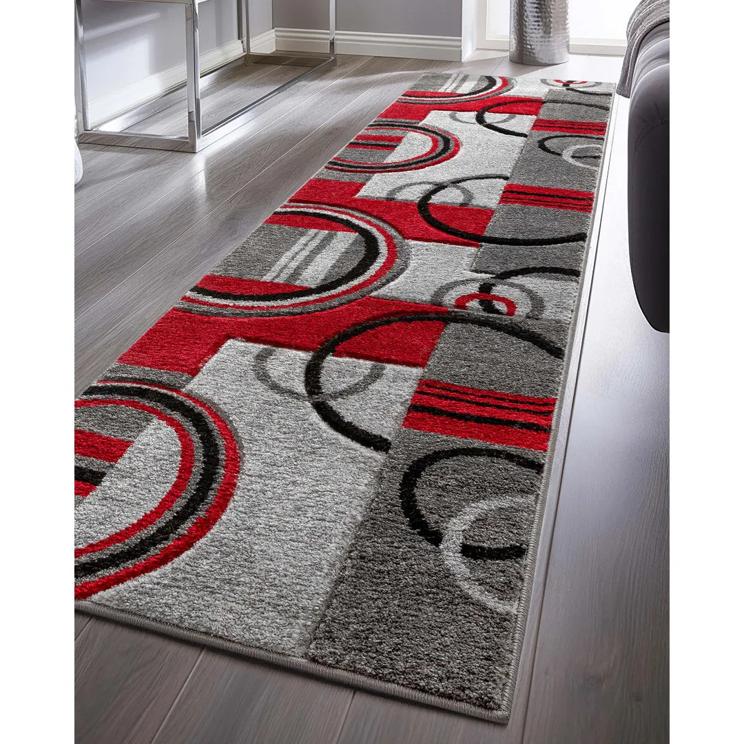 Shaliya Galaxy Waves Grey Red Modern Geometric Rug Ebern Designs Rug Size: Runner 2' x 7'