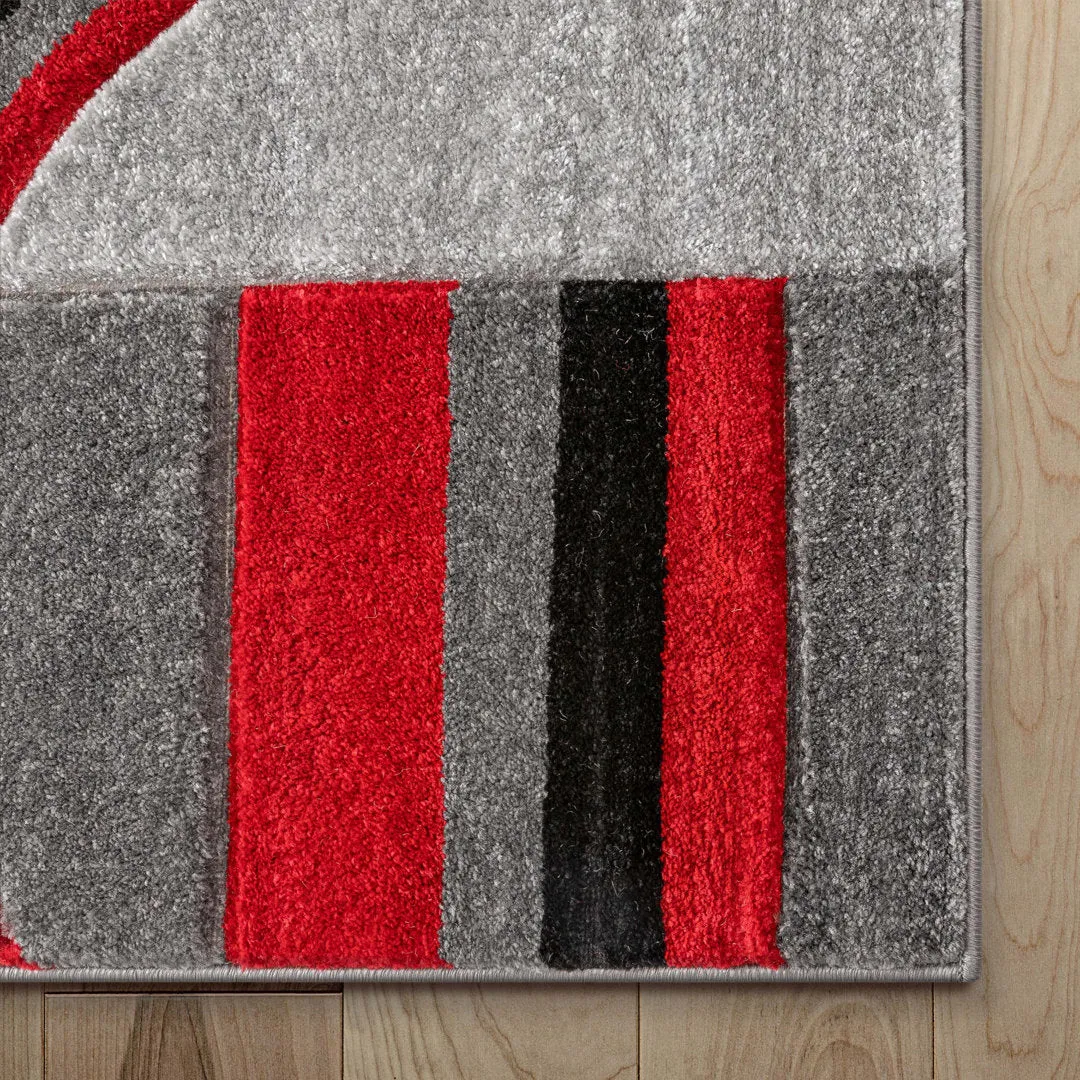 Shaliya Galaxy Waves Grey Red Modern Geometric Rug Ebern Designs Rug Size: Runner 2' x 7'