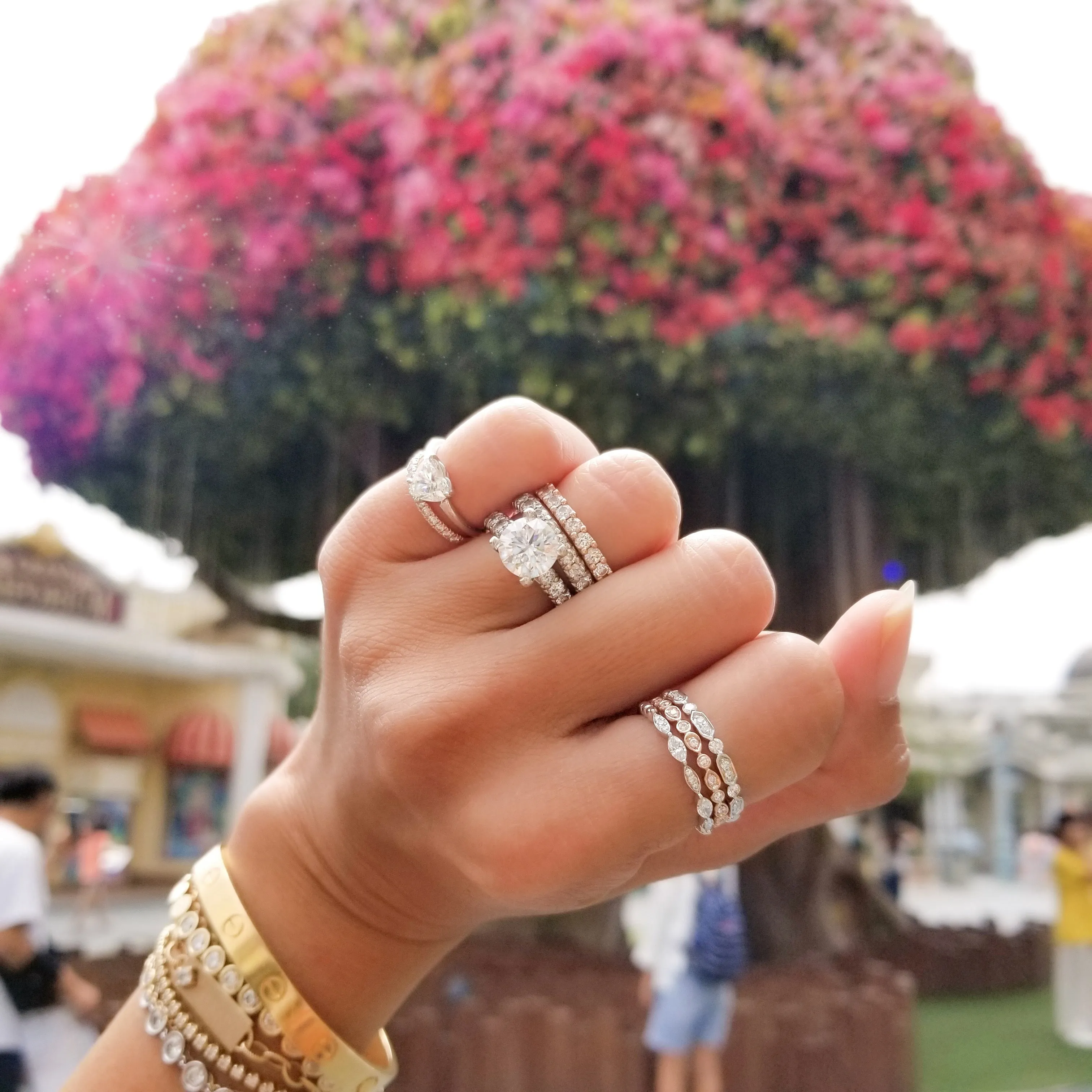 Shared Prong Hexagon Diamond Stackable Band