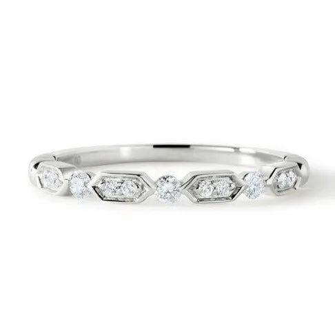 Shared Prong Hexagon Diamond Stackable Band