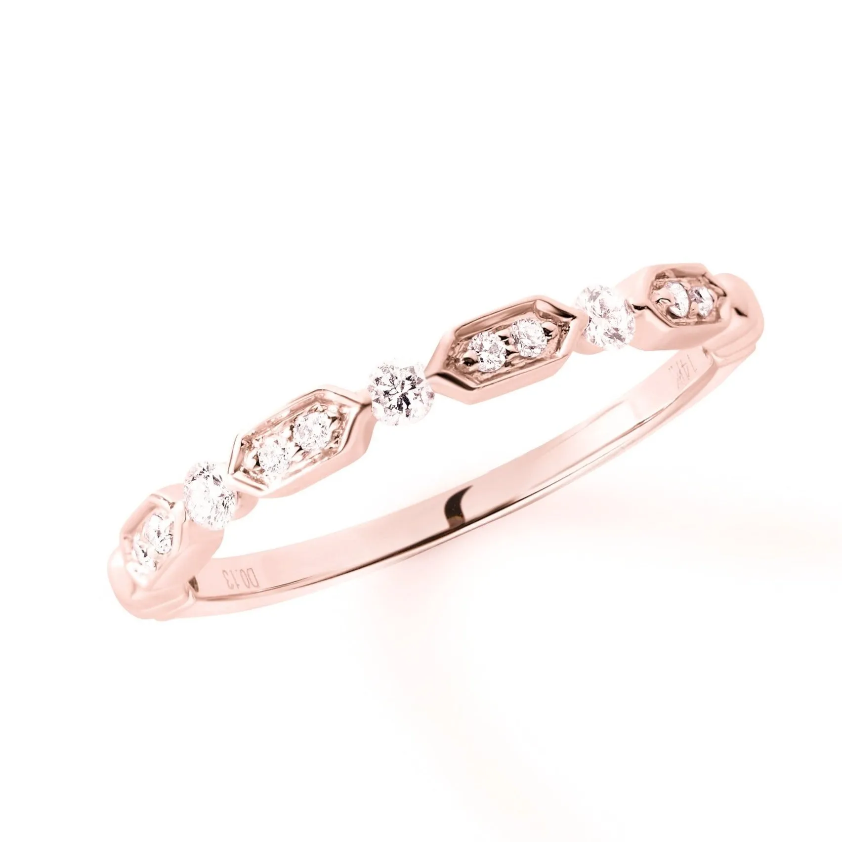 Shared Prong Hexagon Diamond Stackable Band