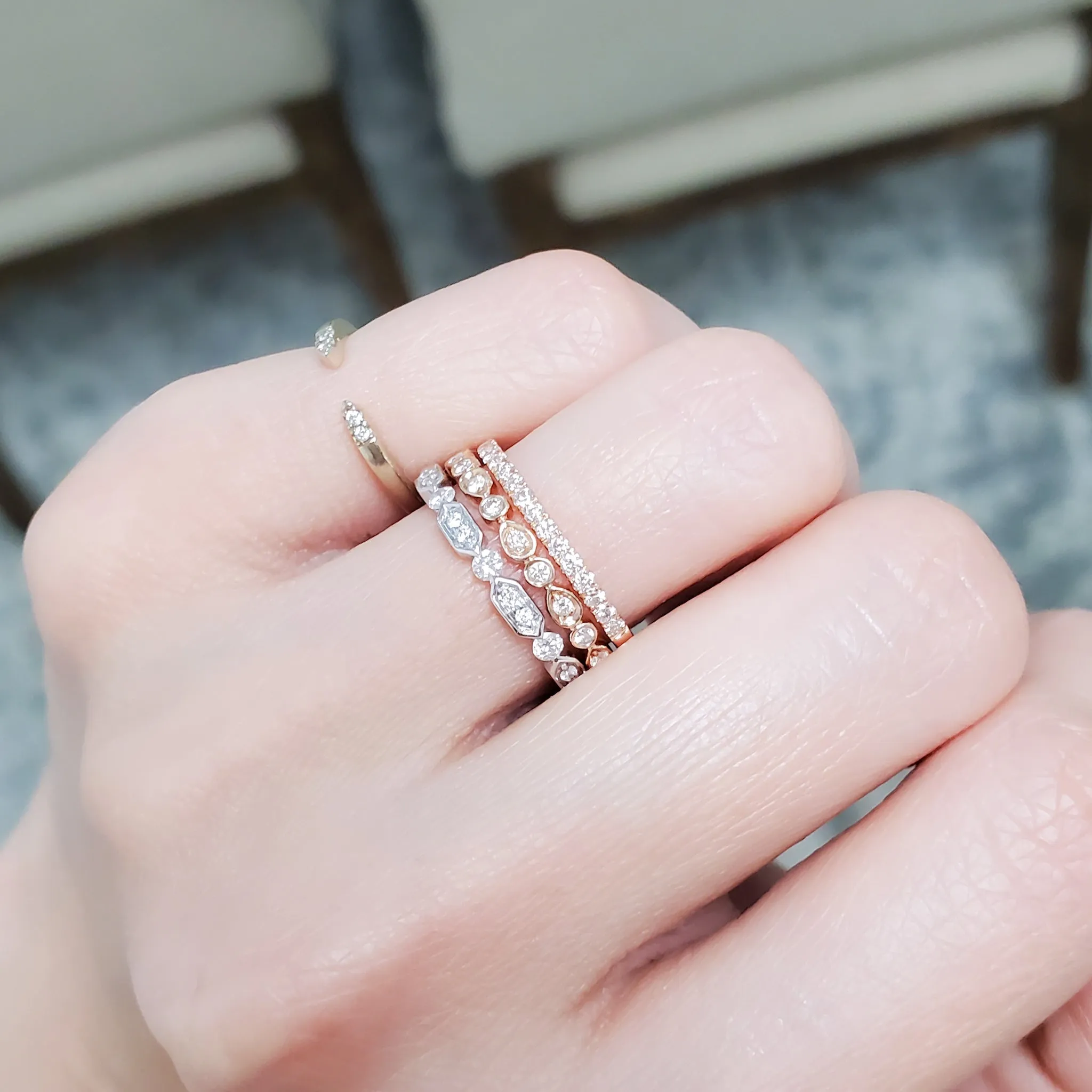 Shared Prong Hexagon Diamond Stackable Band