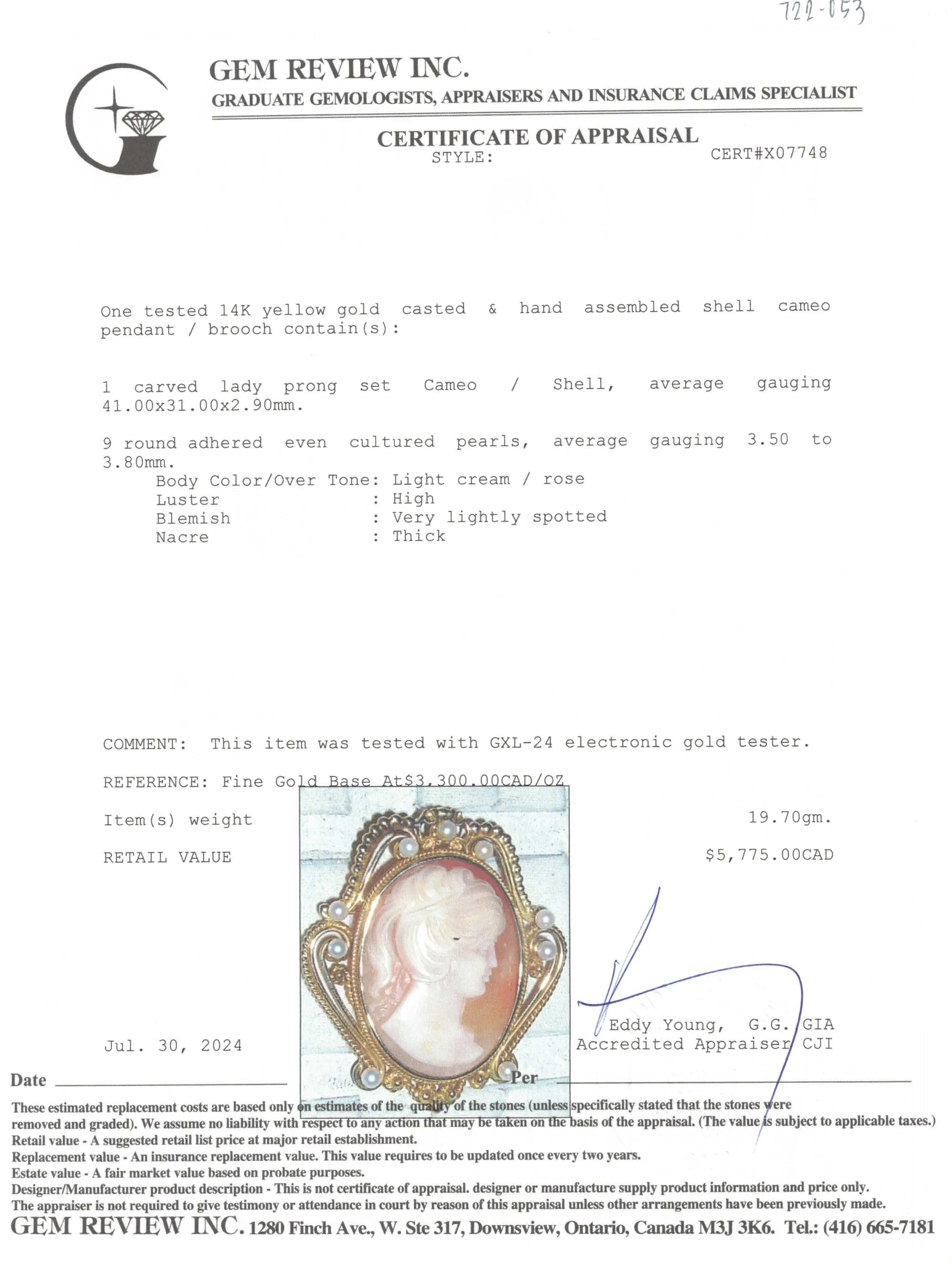 Shell Cameo & Pearl Brooch & Pendant
