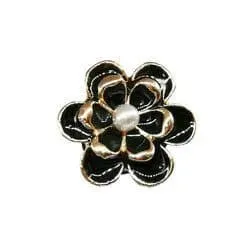 Shoe charm brooch - Black on gold rose with pearl centre