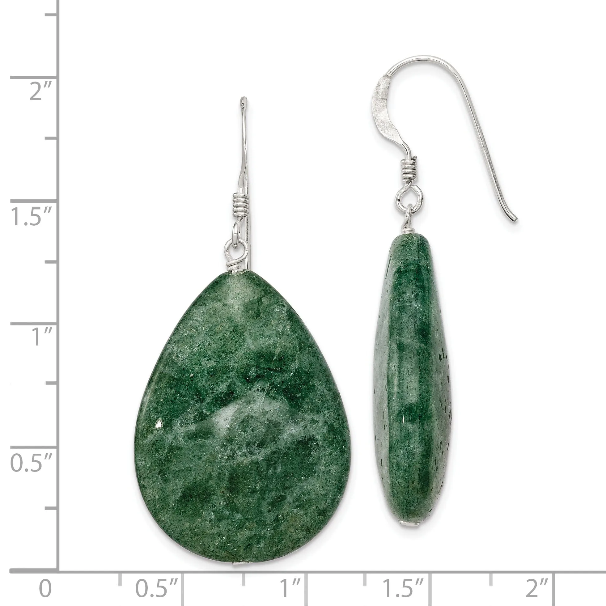 Silver Aventurine Teal Tear Drop Hook Earrings