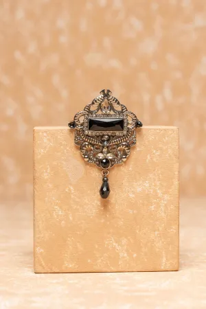 Silver Brooch with Black Crystal