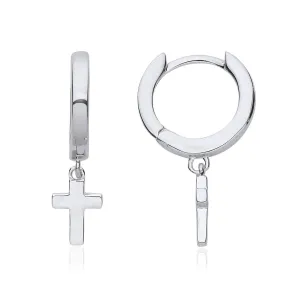 Silver Cross Charm Hoop Earrings