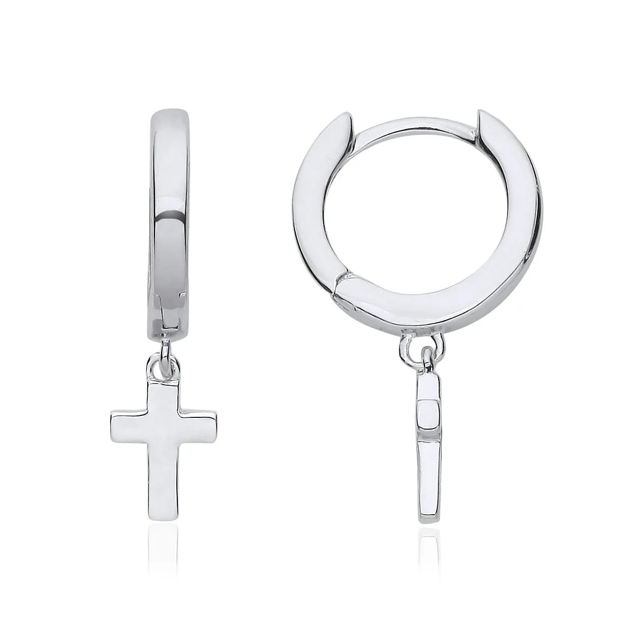 Silver Cross Charm Hoop Earrings