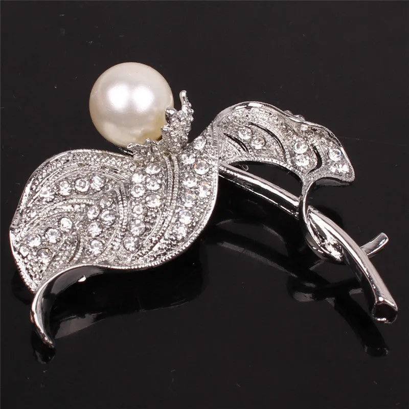 Silver Crystal Large With Pearl Austrian Crystal 18K Gold Plated Brooches&Pin For Women Fashion Jewelry