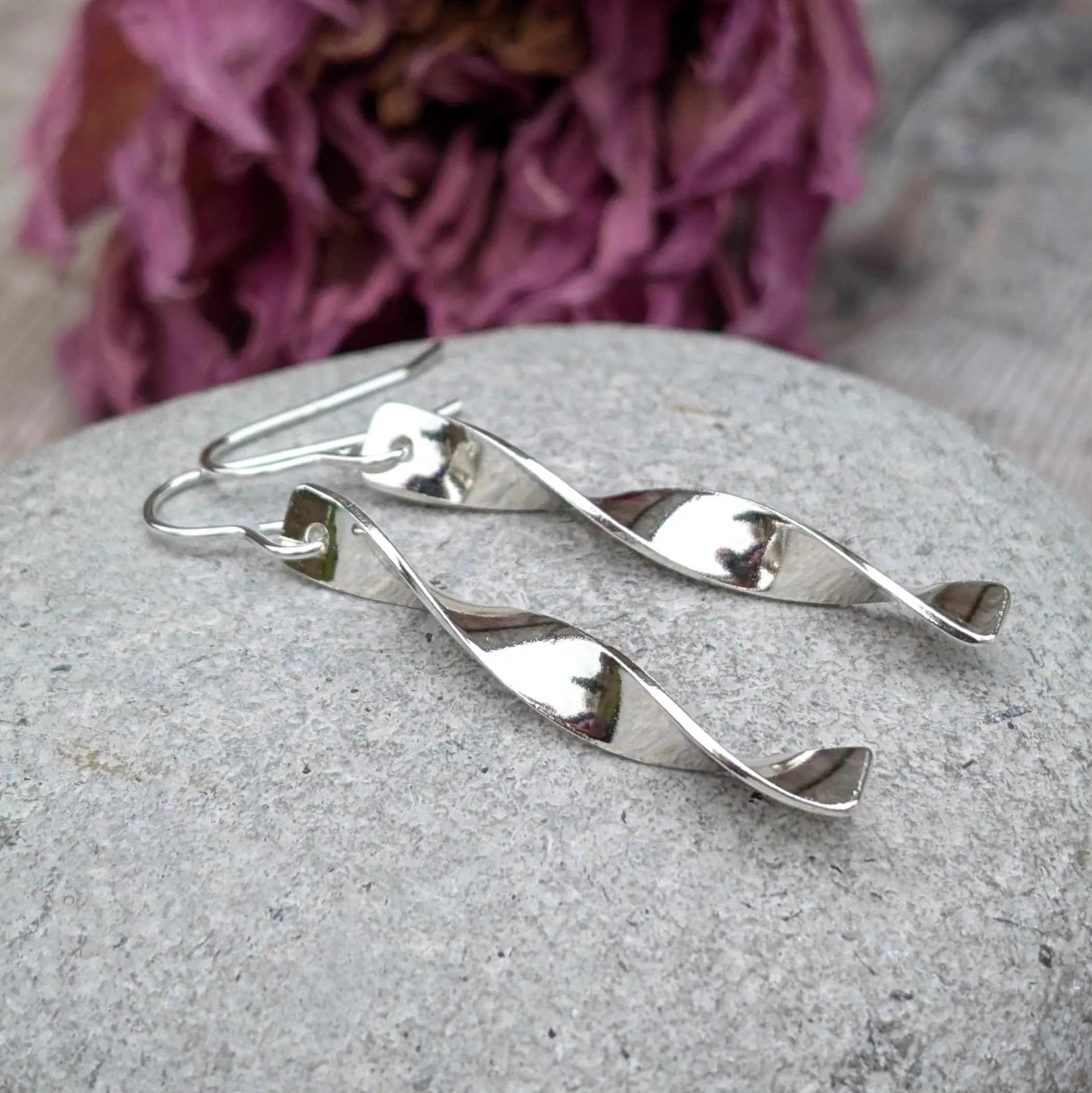 Silver Drop Earrings - Hoops - Spiral
