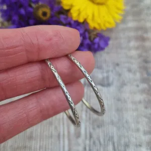 Silver Drop Earrings - Hoops - Spiral